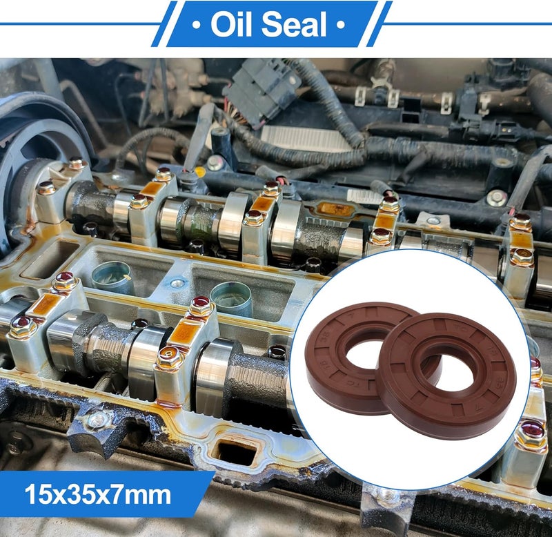 VekAuto Universal Oil Seal TC Double Lip W Steel Spring Seal Ring Rotary Shaft Seal 15x35x7mm High Pressure FKM Rubber Brown 2 Pcs - Image 2